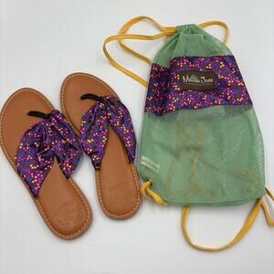 Matilda Jane Sandals Shoes Flip Flops  w/ Mesh Bag Floral Toes In The Sand 7